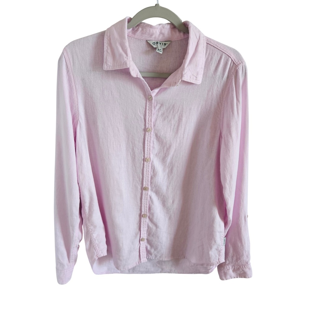 Orvis Classic Collection Pink Linen Rayon Blend Button Down Shirt Womens Medium